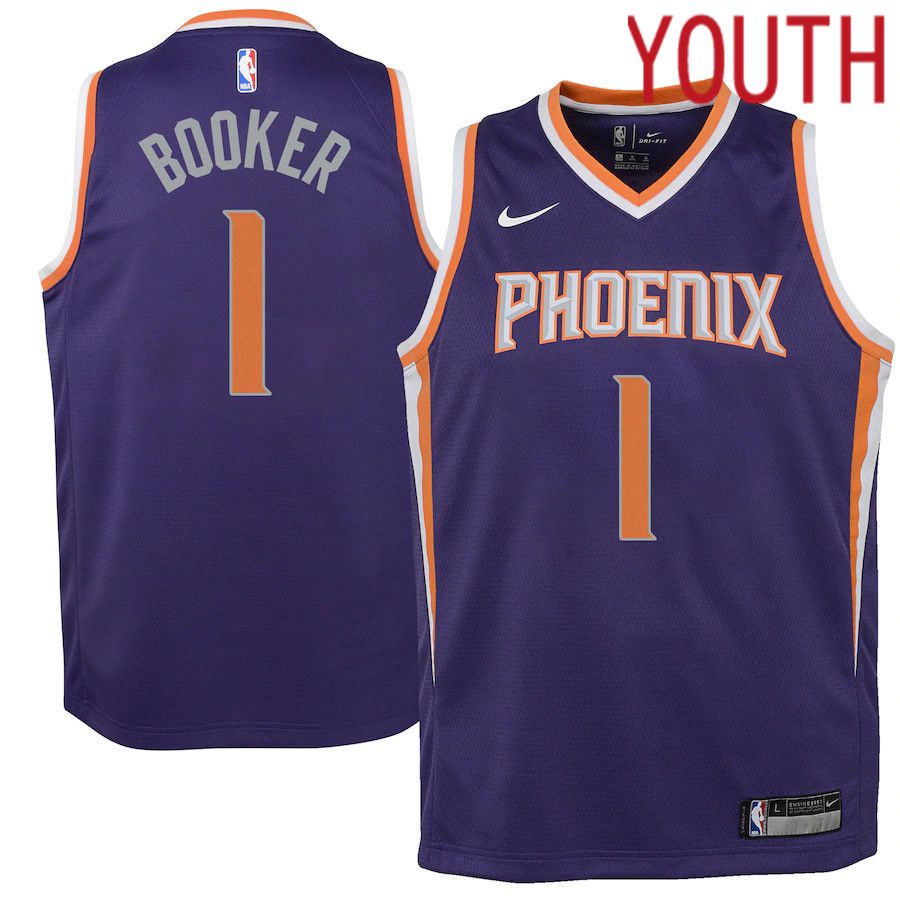 Youth Phoenix Suns 1 Devin Booker Nike Purple Icon Edition Swingman NBA Jersey